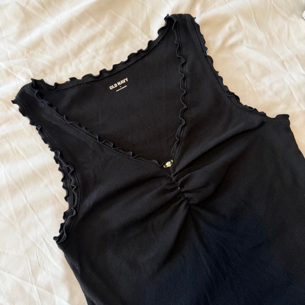 Old Navy Black Ribbed Coquette Rosette Tank Top Lettuce Trim Y2K Balletcore L
